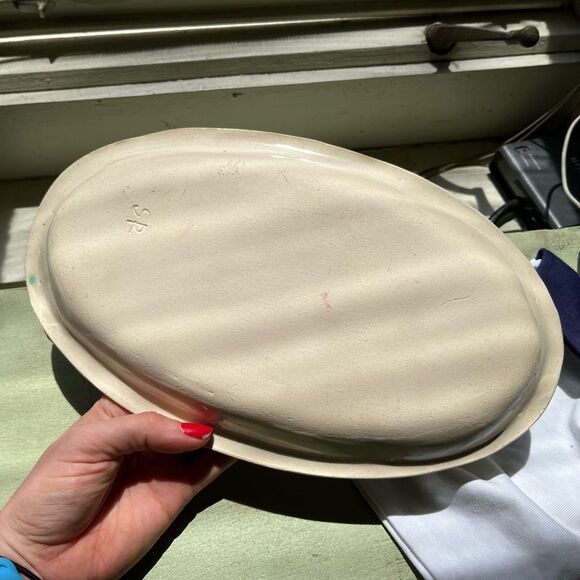 Handmade Art Pottery Tray Abstract Village Scene Colorful Catch-All Dish 12" - Picture 5 of 5